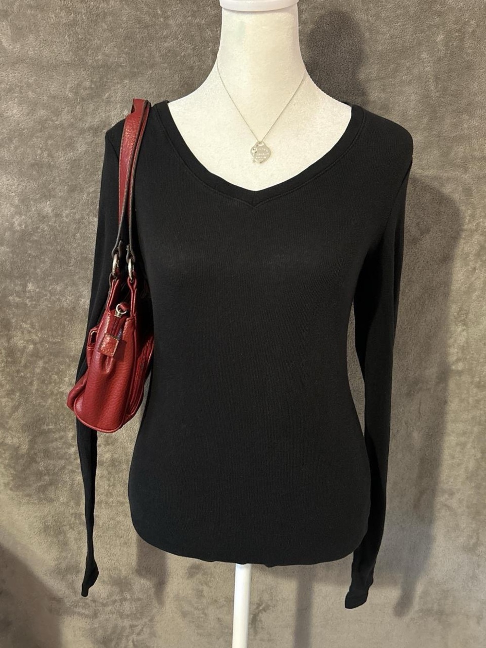 Black Long Sleeve Fitted V Neck Basic Top